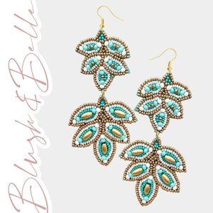 Belle of the Ball Turquoise Leaf Beaded Earrings